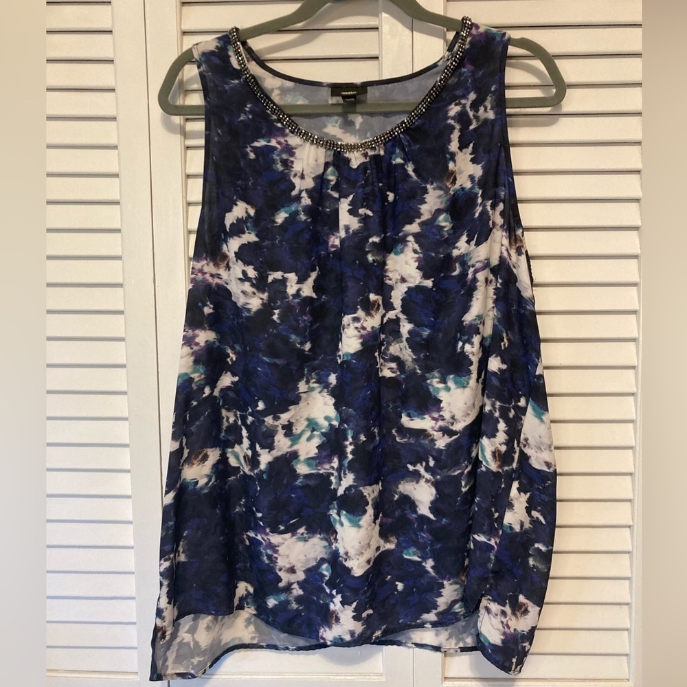 Mossimo Blue And White Multicolored Beaded Neckline Sleeveless Blouse Size XXL